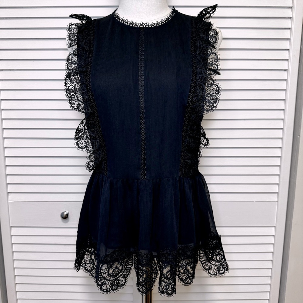 Ted Baker Omarri Mixed Lace Peplum Sleeveless Top dark blue navy